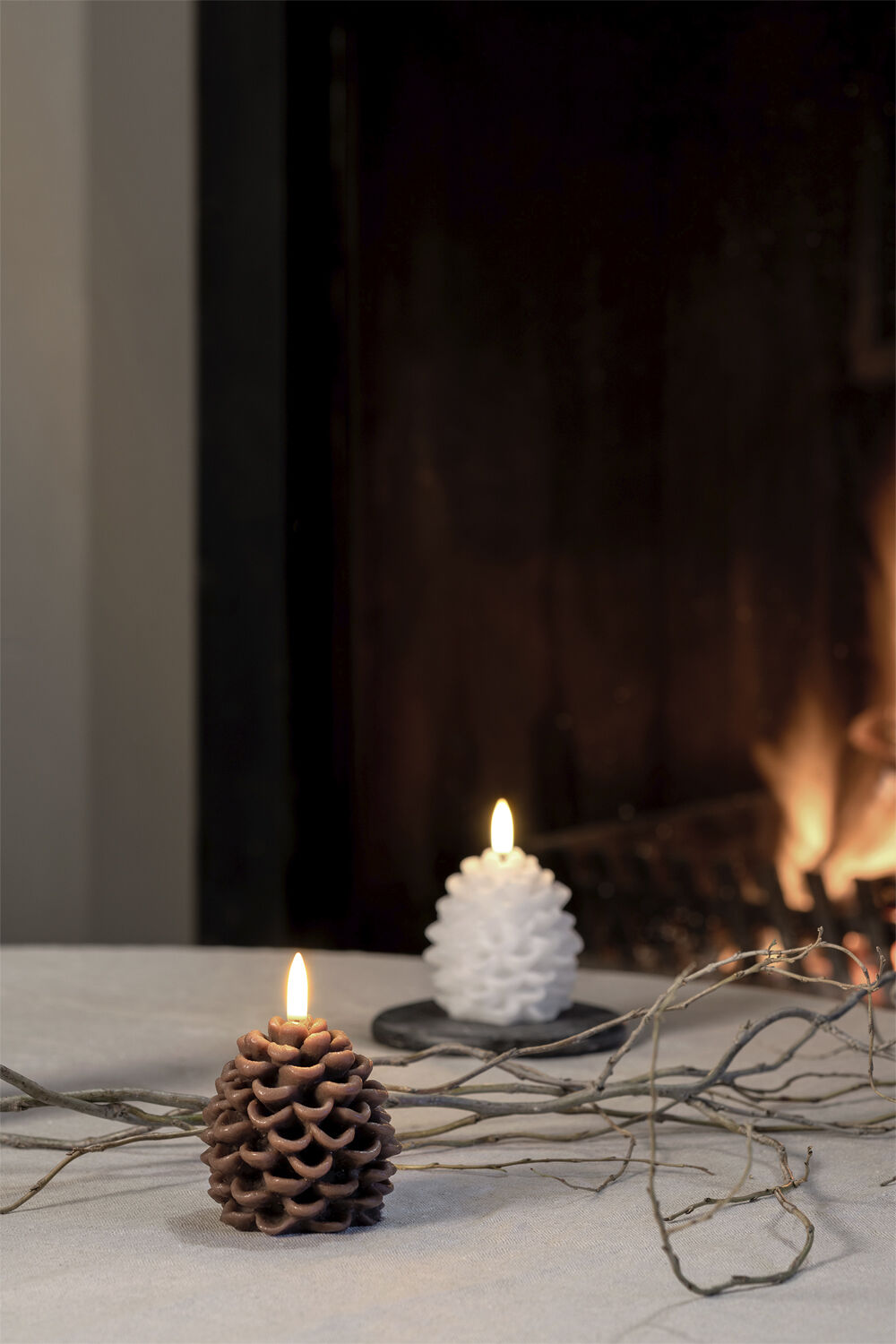 LED candle Pine cone, Brown, Smooth, 7x7 cm