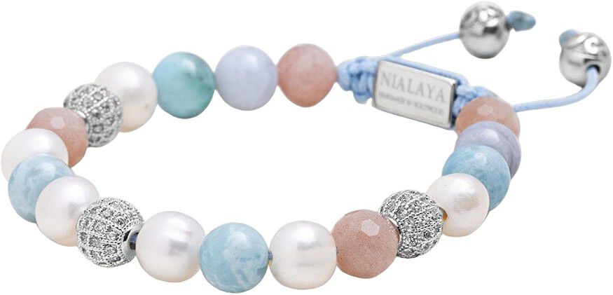Women's Beaded Bracelet with Larimar, Pearl, Blue Lace Agate