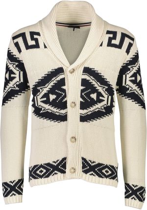 Shawl collar intarsia cardigan