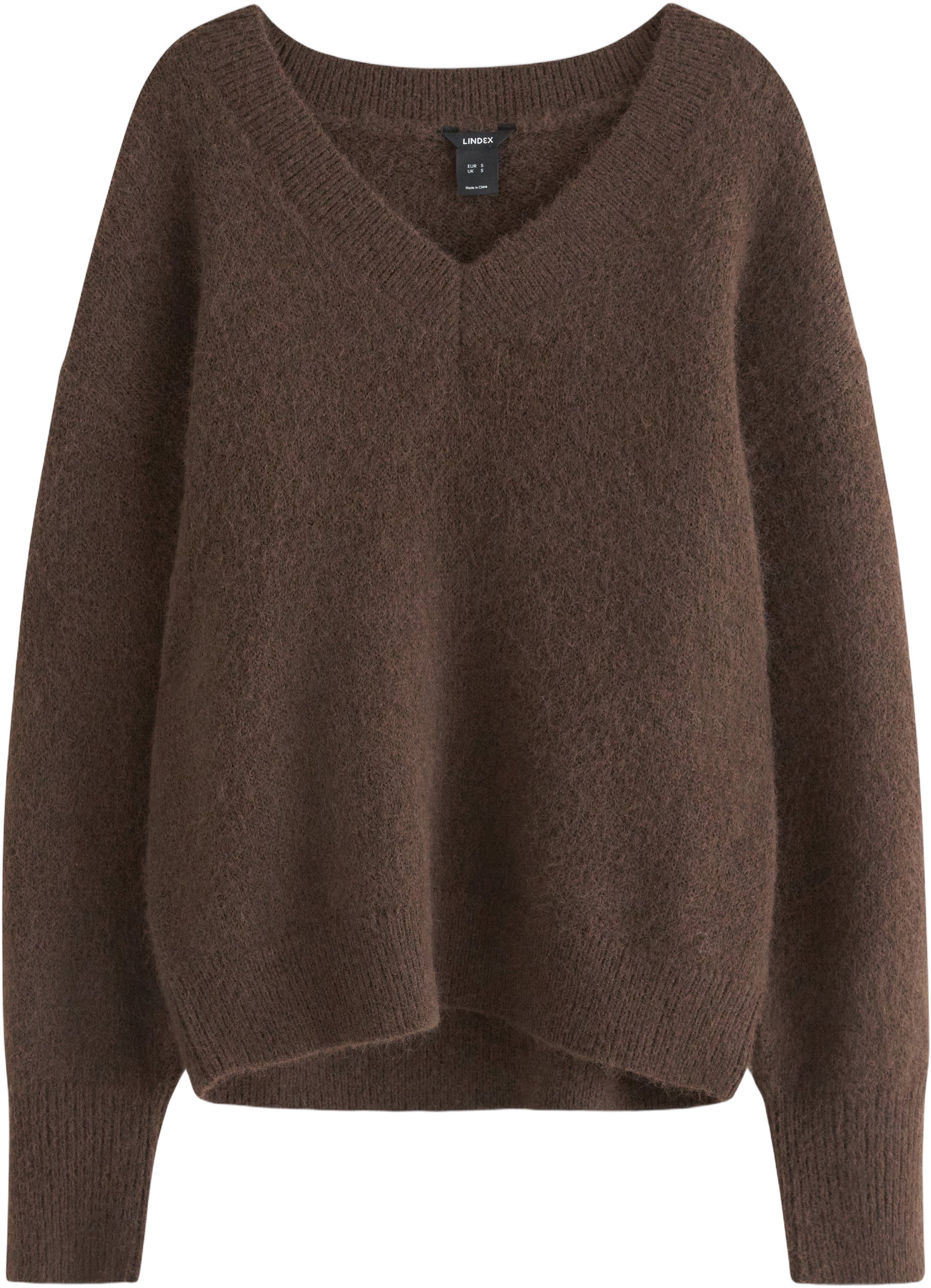 Strikket V-hals tr&oslash;je med en afslap