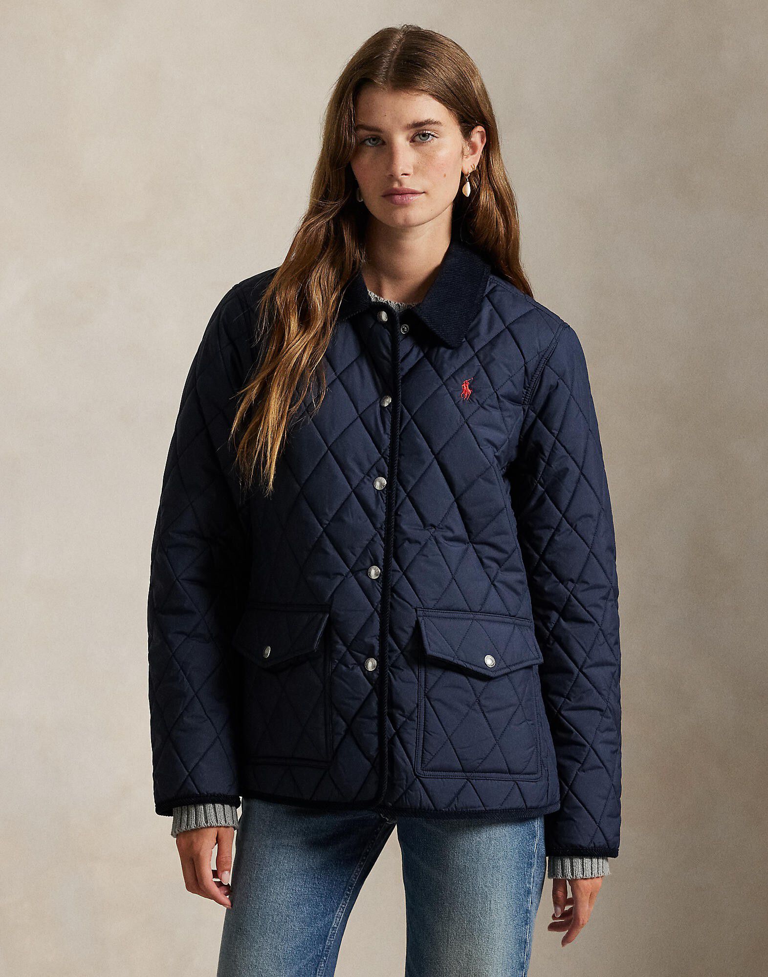 Corduroy-Trim Quilted Barn Jacket