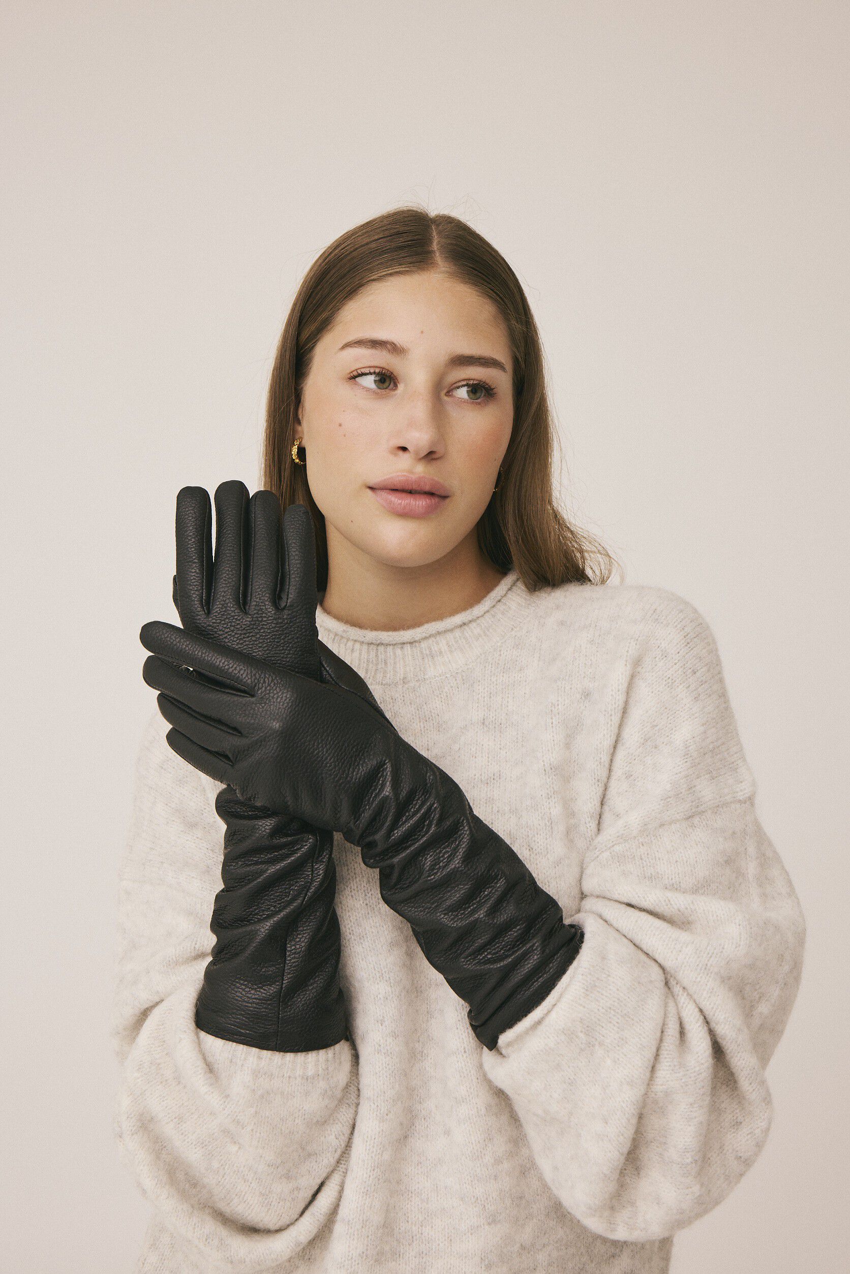 Maya 3 Lange l&aelig;der handsker - 100% l&aelig;der LWG