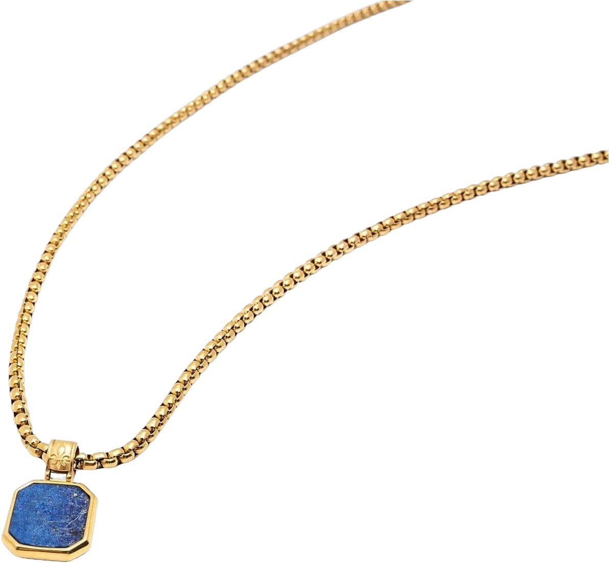 Gold Necklace with Square Blue Lapis Pendant