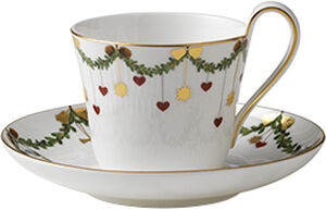 Star Fluted Christmas kopp med högt handtag och fat 24 cl
