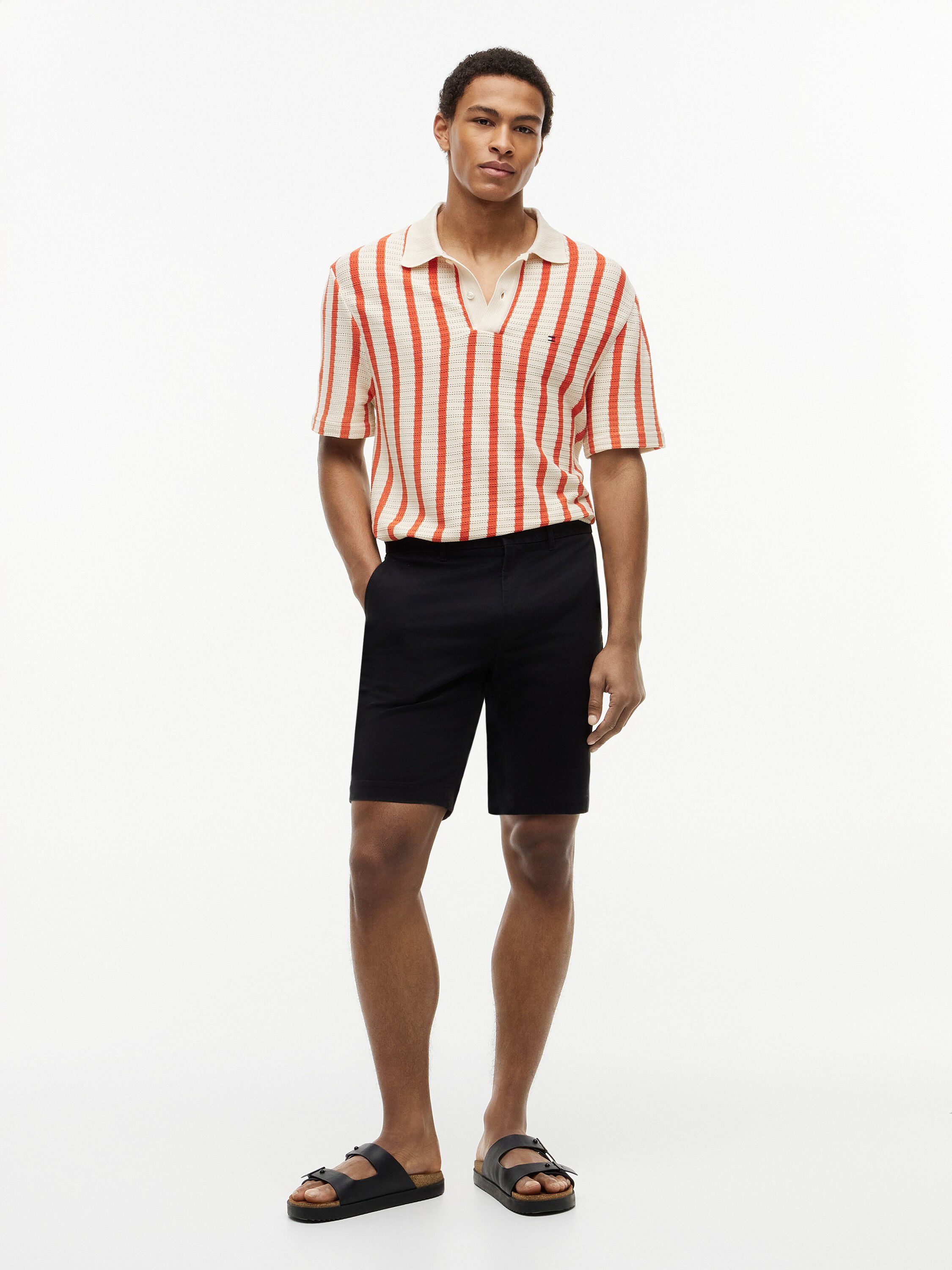 Relaxed Fit Open Knit Polo Shirt