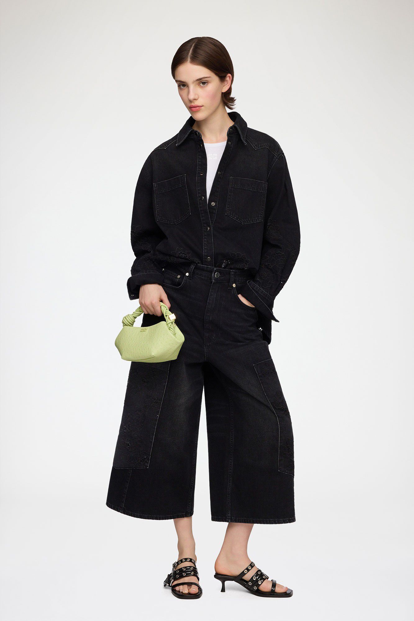 Broderie Anglaise Denim Loose Shirt