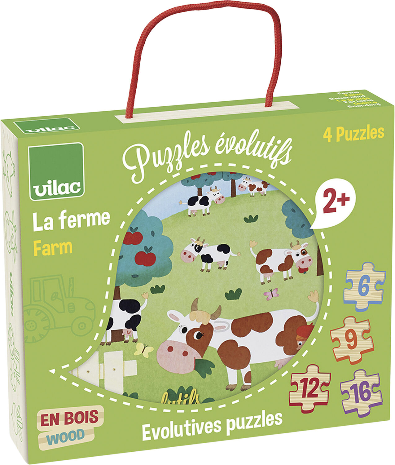 Vilac - 4 puslespil i tr&aelig; - Ting p&aring; bondeg&aring;rden