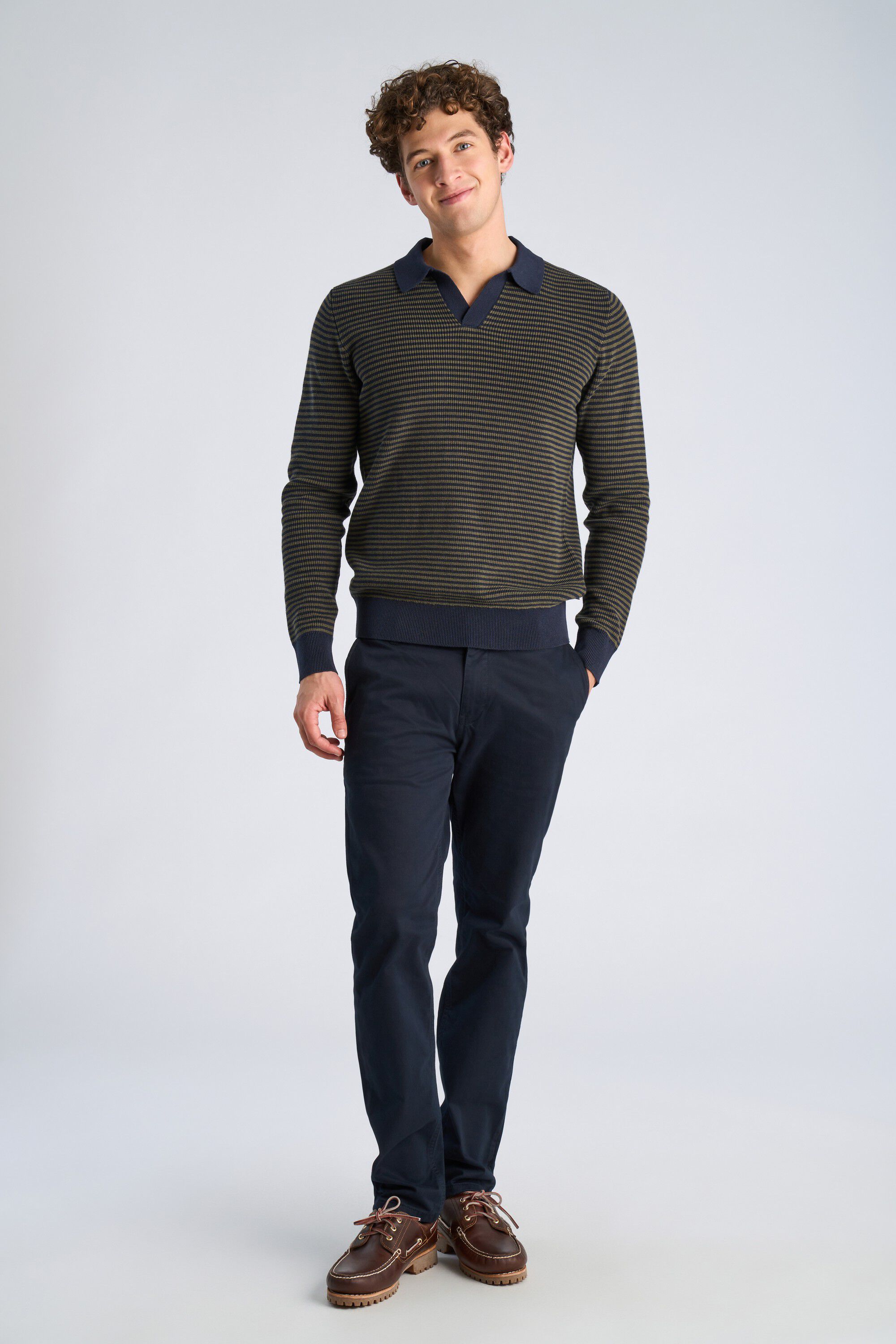 Recycled v-neck polo knit L/S