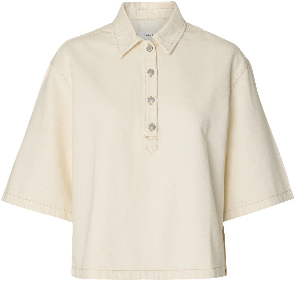Slfliva-Tenna 2/4 Boxi Polo Denim Shirt