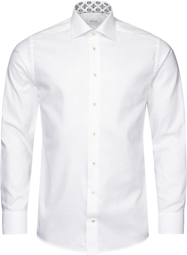 Contemporary Fit White Semi Solid Cotton & Tencel Lyocell Print Effect