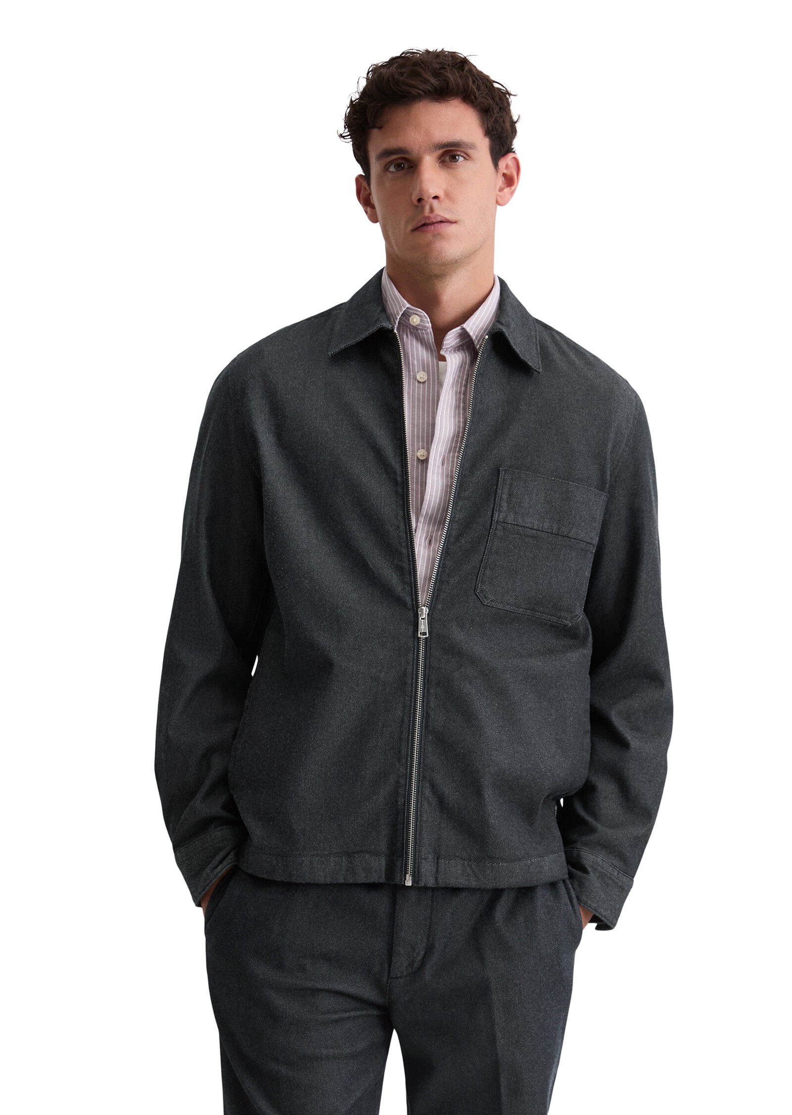 Overshirt with camp collar,zipper a
