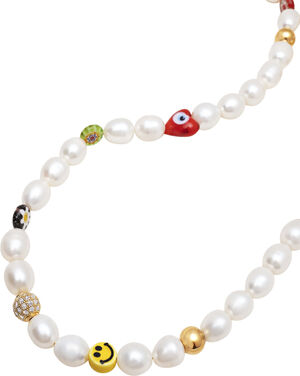 Men's Smiley Face Pearl Choker with Assorted Beads