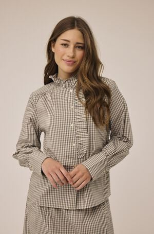 Ellen 4 Check Cotton Frill Shirt - 100% Cotton GOTS