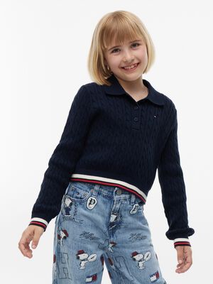 Slim Cable Knit Polo Jumper