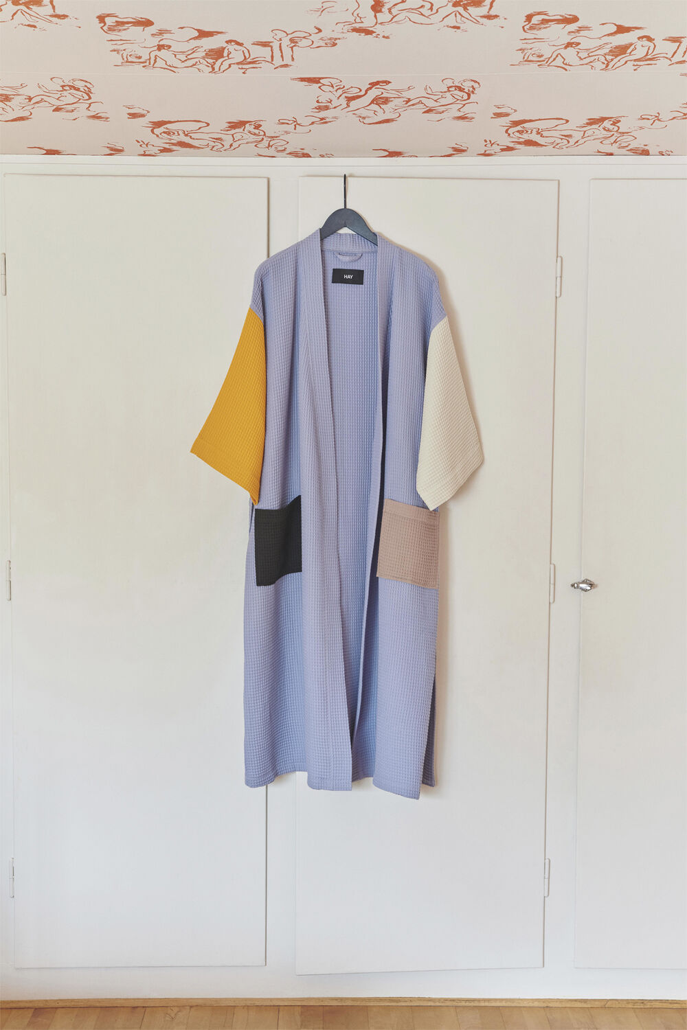 Waffle Bathrobe-Dusty blue multi