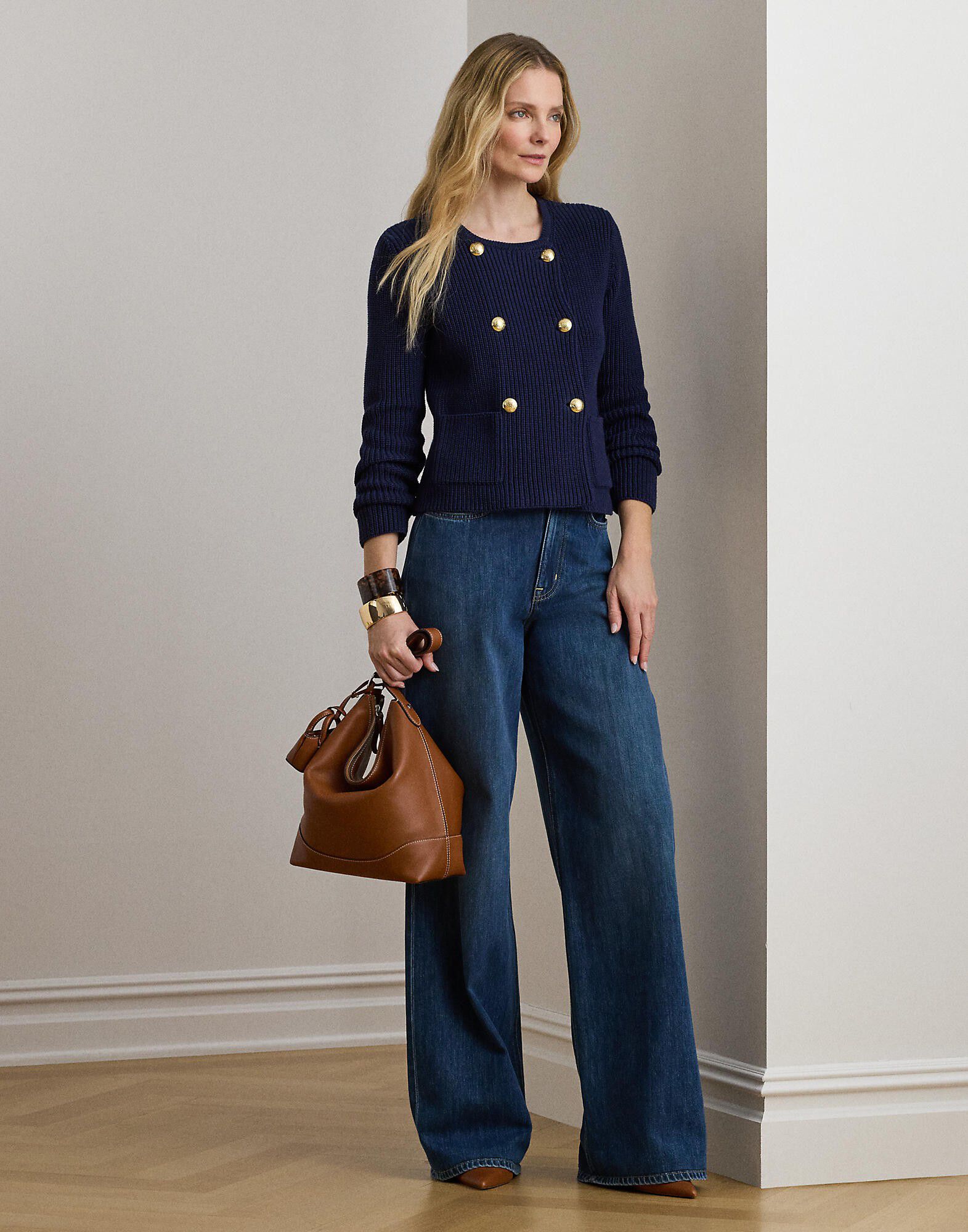 Double-Breasted Cotton Sweater Jacket