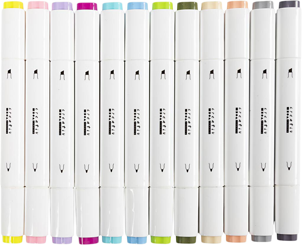 Tegnetusch, streg 1+8 mm, pastelfarver, 12stk.