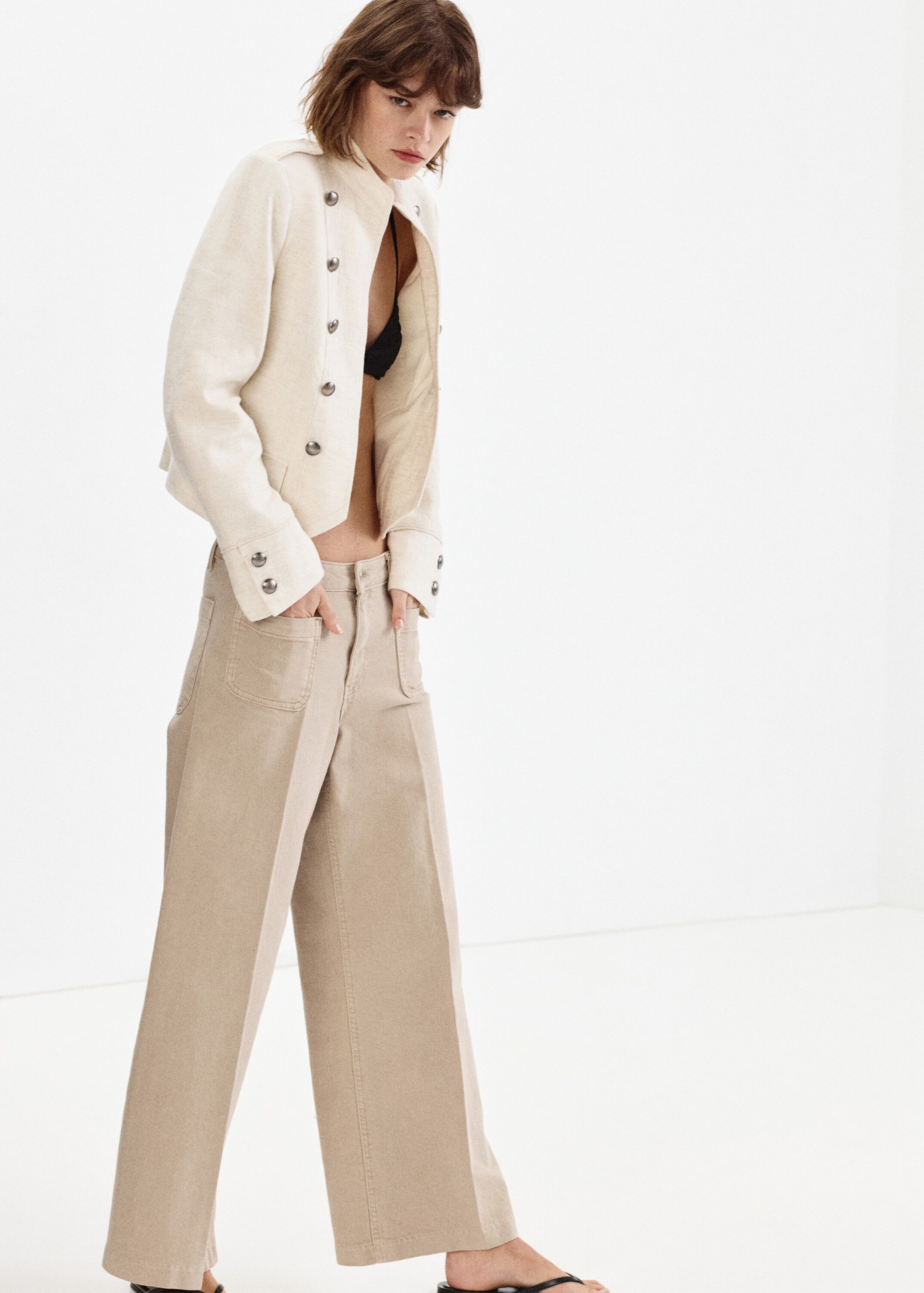 Wide-leg patch pocket jeans