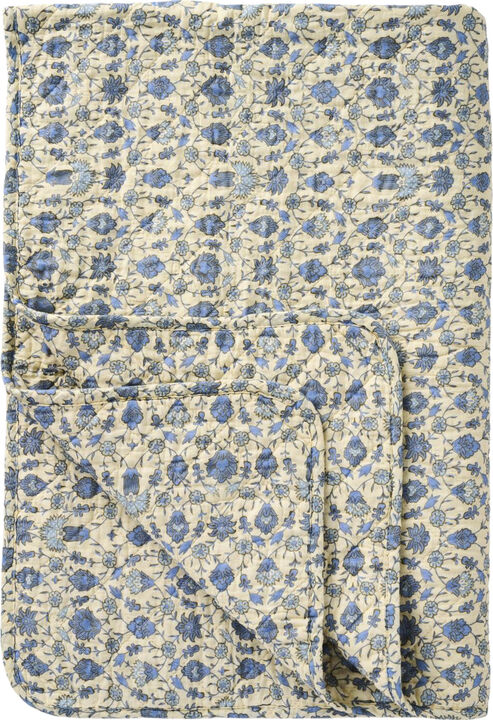 Quilt naturfarvet m/blåt mønster