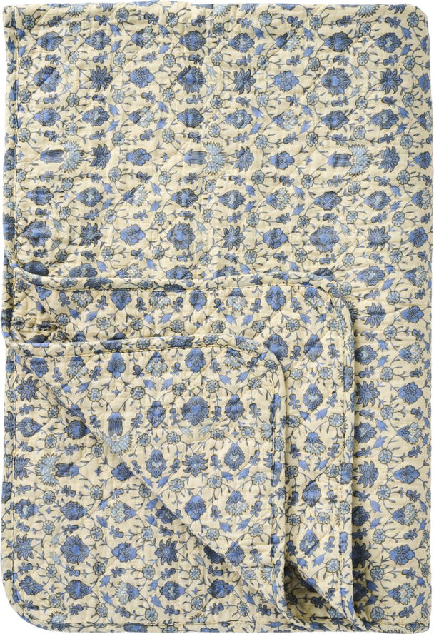 Quilt naturfarvet m/blåt mønster