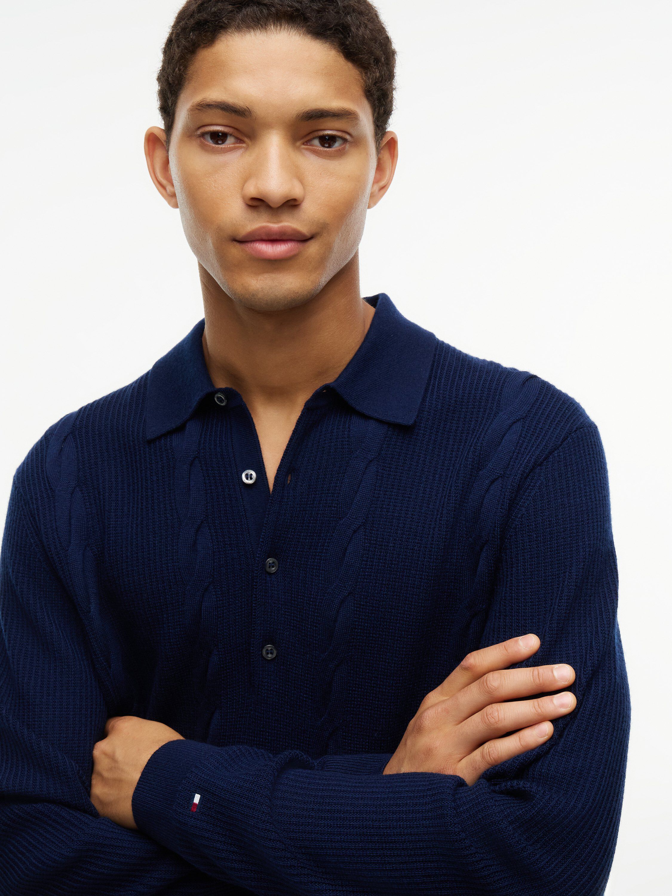NY WOOL CABLE L/S POLO