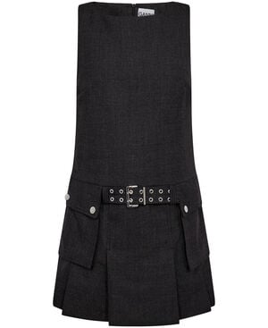Wool Suiting Belted Mini Dress