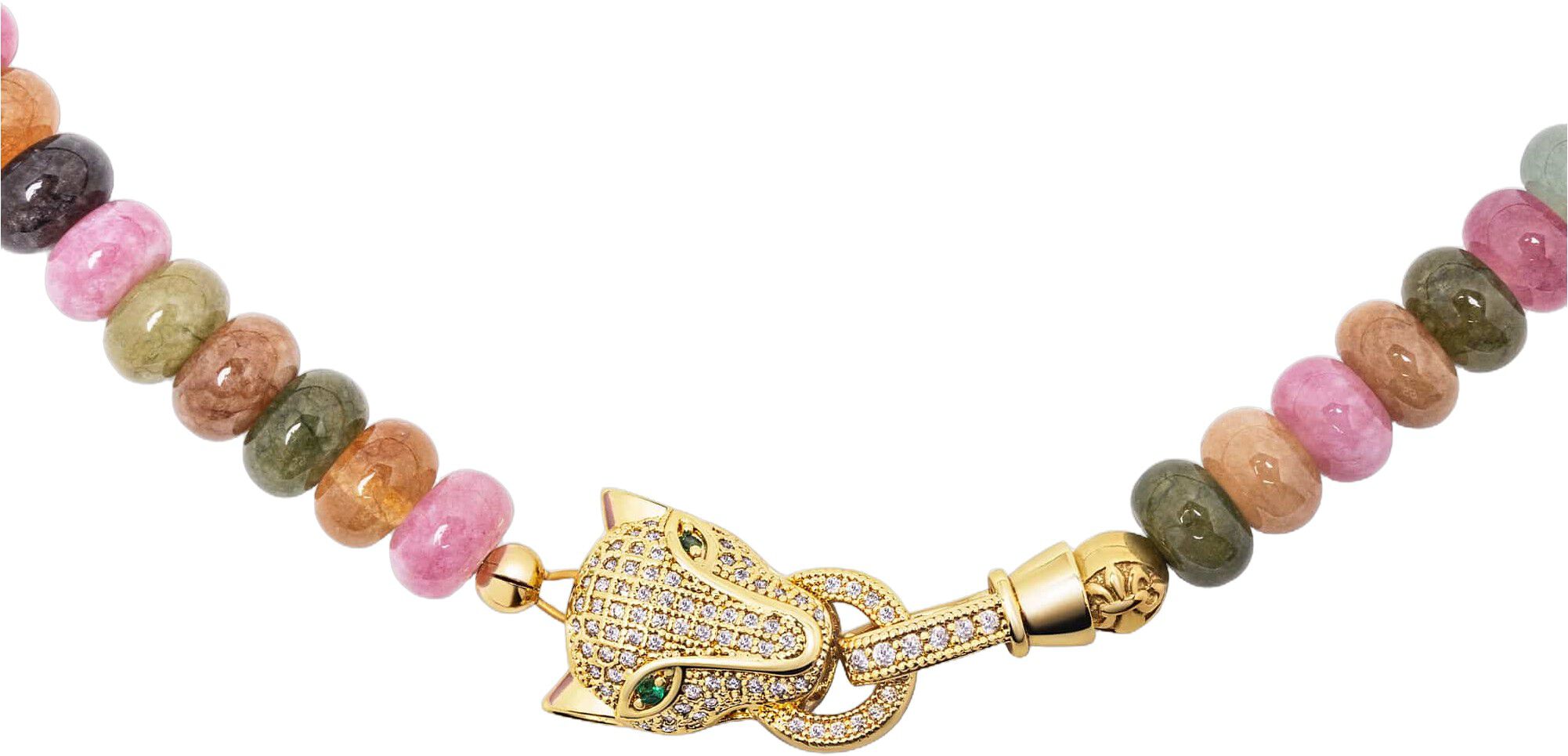 Women's Mixed Gemstone Choker with Panther Head