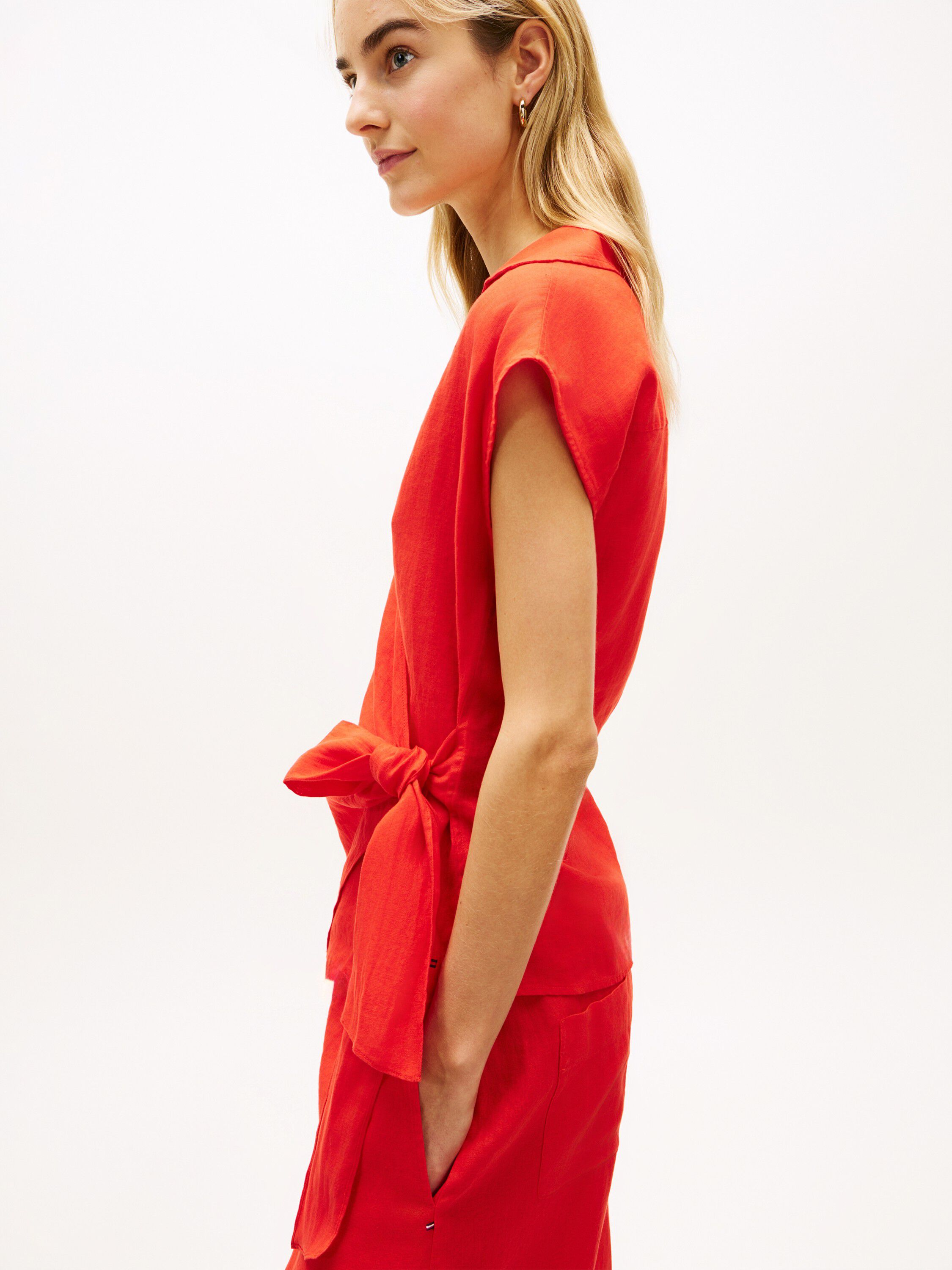Pure Linen Wrap Knot Sleeveless Blouse