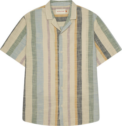 Short sleeved shirt with a cuban collar in a multi-striped