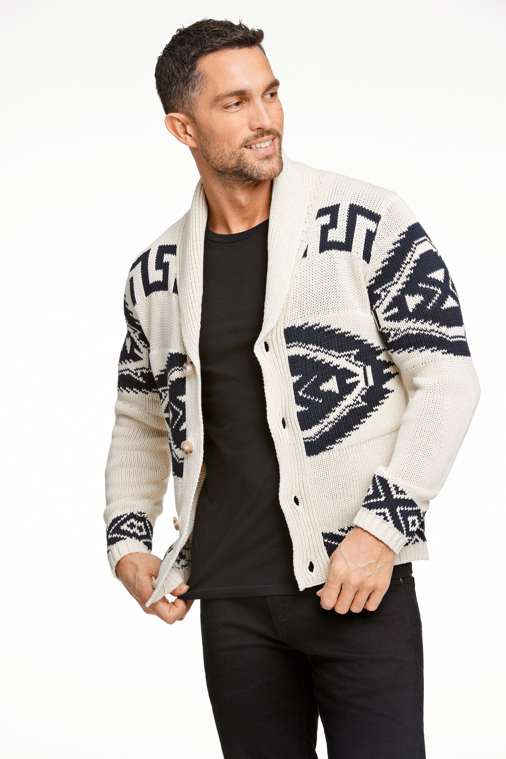 Shawl collar intarsia cardigan