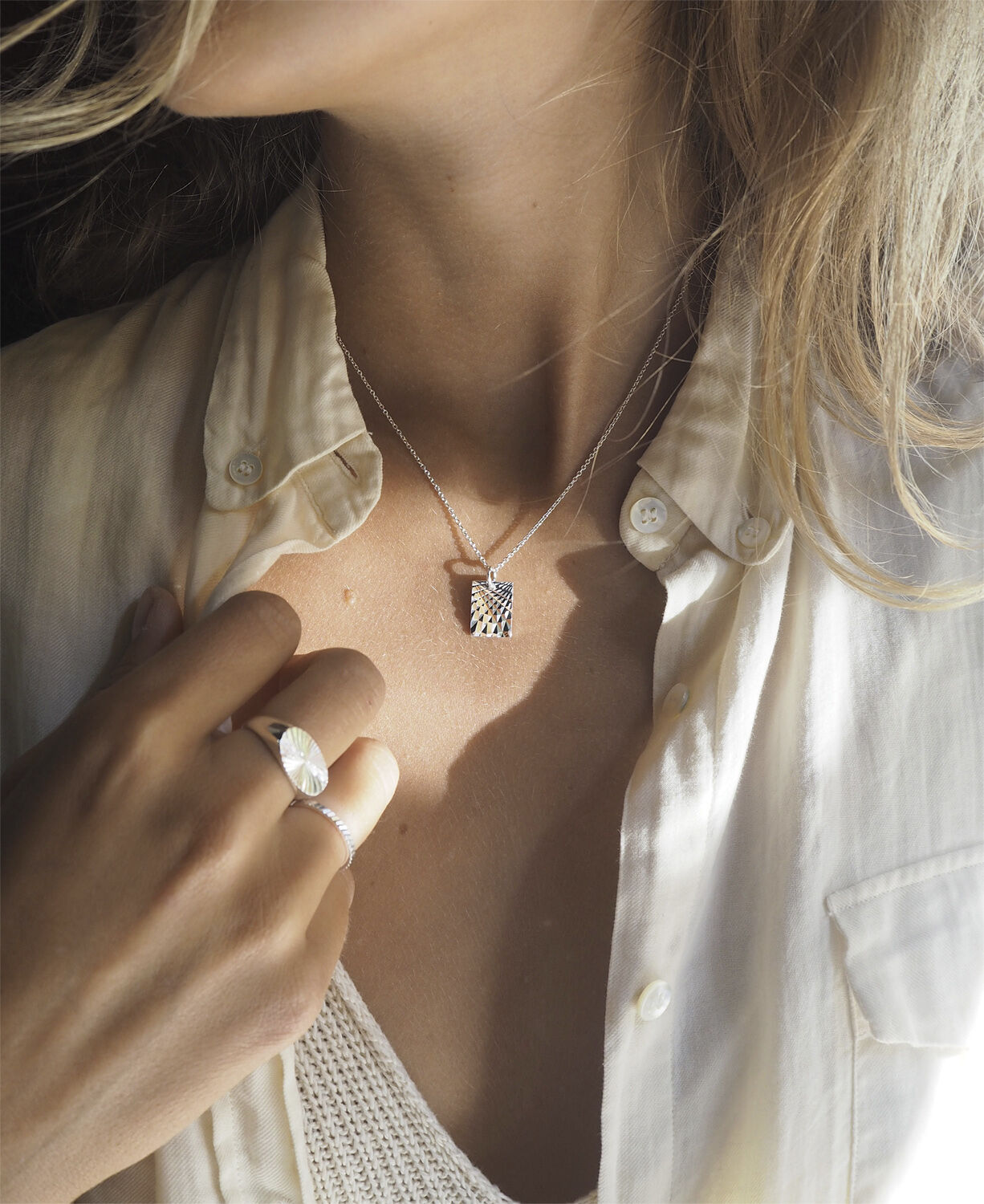 Reflection Square pendant, sterling silver