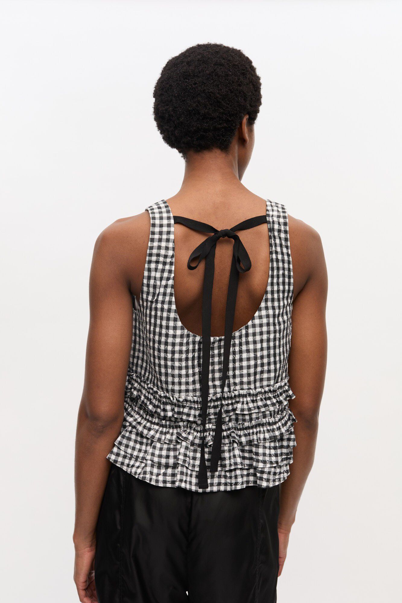 Crinkled Taffeta Check Open Back Fr