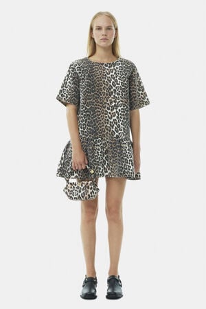 Print Denim Open-back Mini Dress