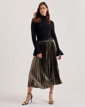 KESE Metallic Pleated Midi Skirt