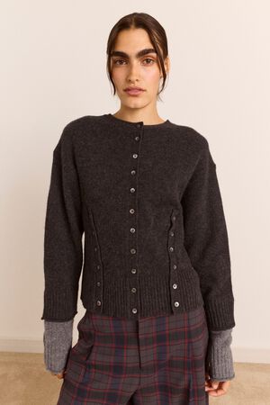 FRANNY 100% MERINO WOOL CARDIGAN - NAVY STRIPE