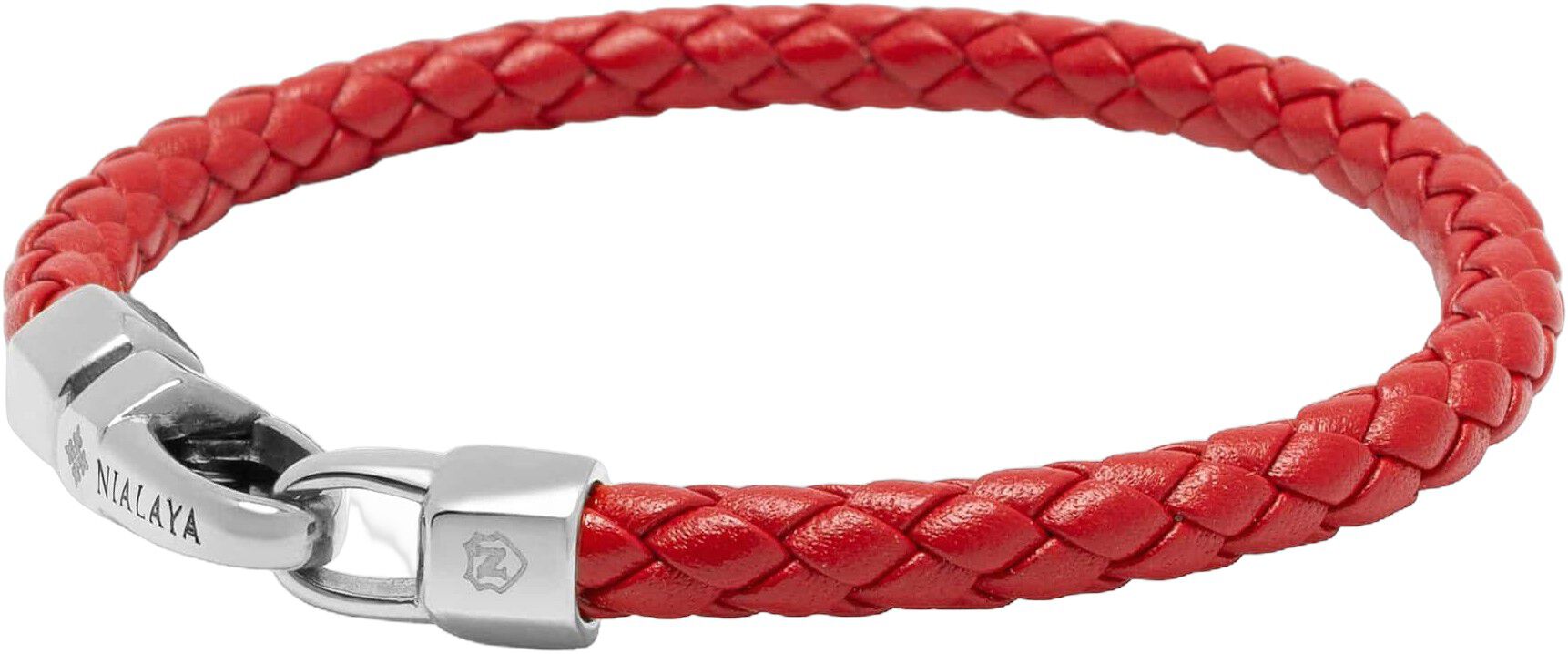 Braided Red Leather Bracelet in Silver