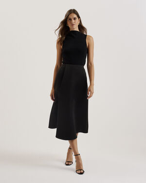 ERVA Asymmetric Satin Wrap Midi Ski