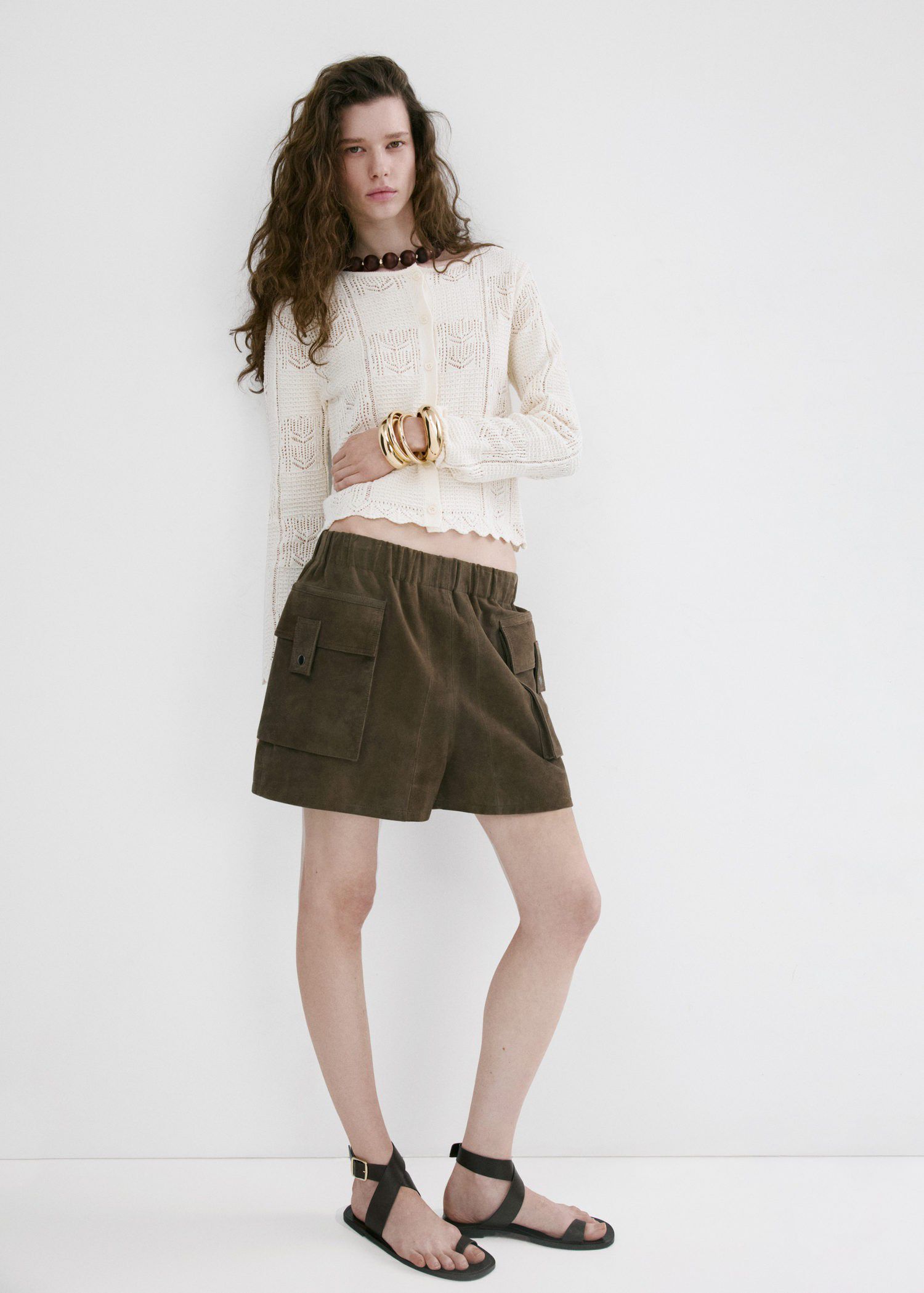 Openwork detail knit cardigan