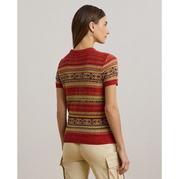 Geo-Striped Short-Sleeve Sweater