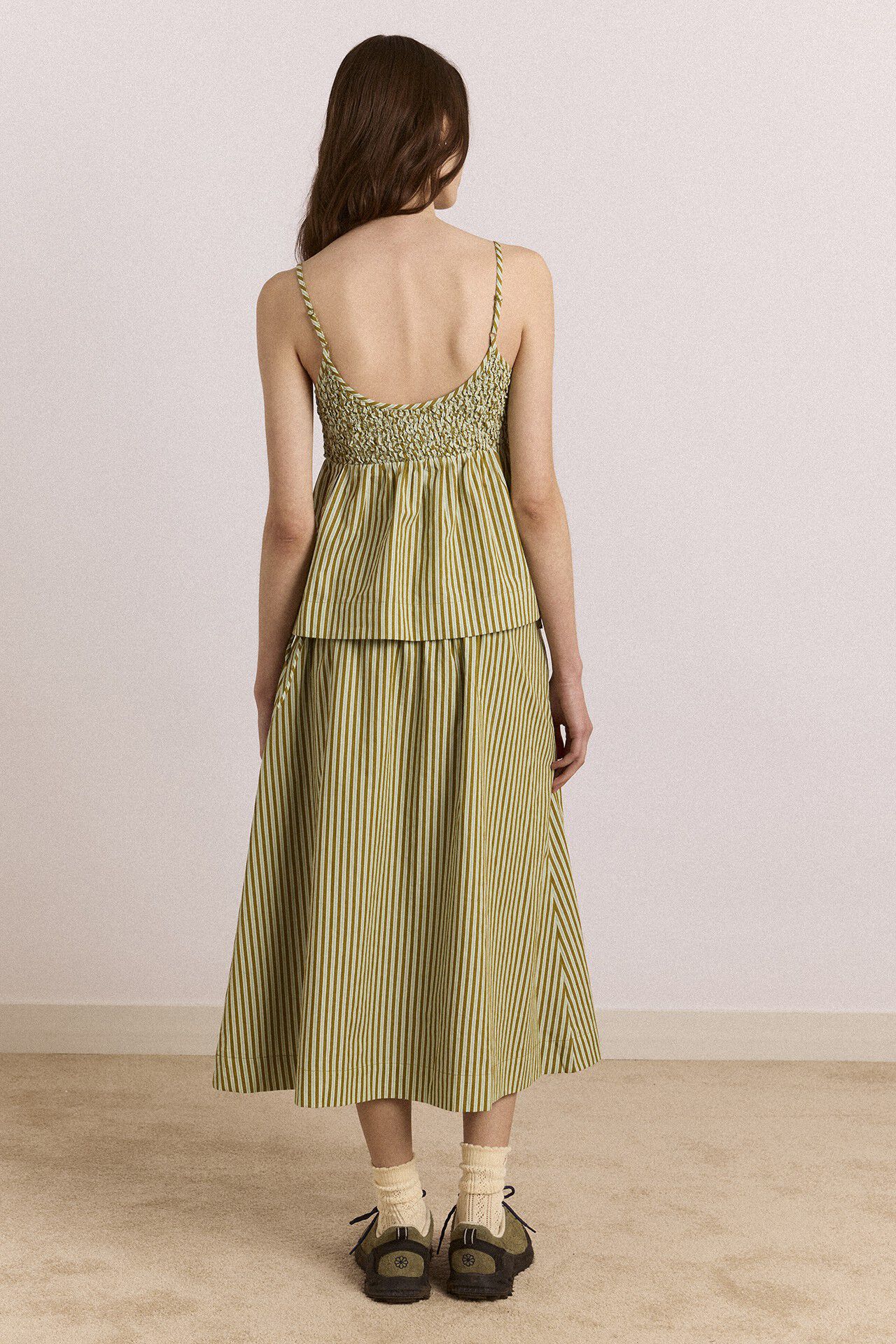 CASPIA VOLUME MIDI SKIRT - BASIL STRIPE