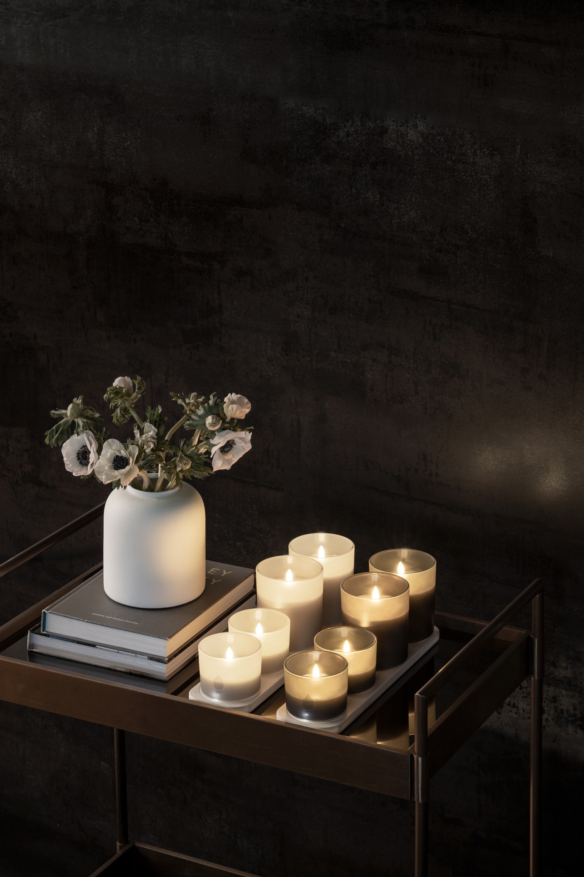 LED rechargeable glass candle, Grey, 9,2x10,2 cm