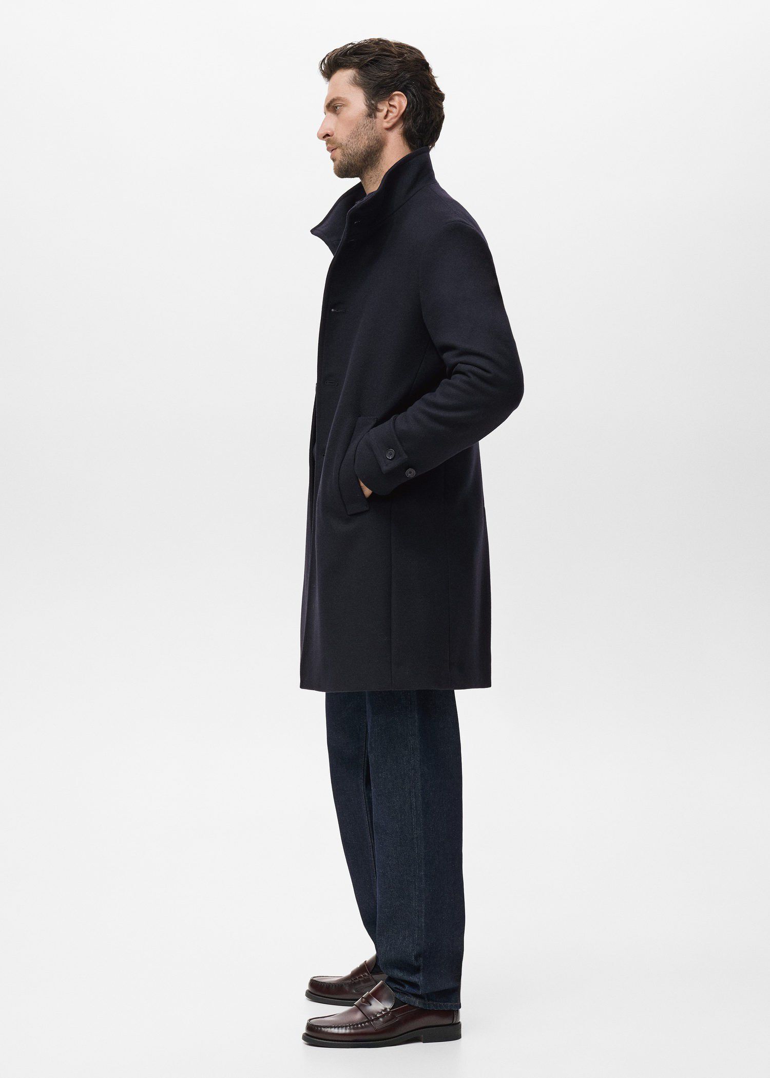 Wool funnel neck coat