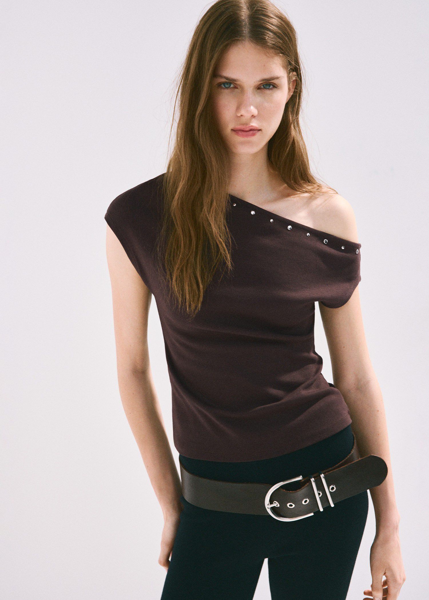 Asymmetric studded T-shirt