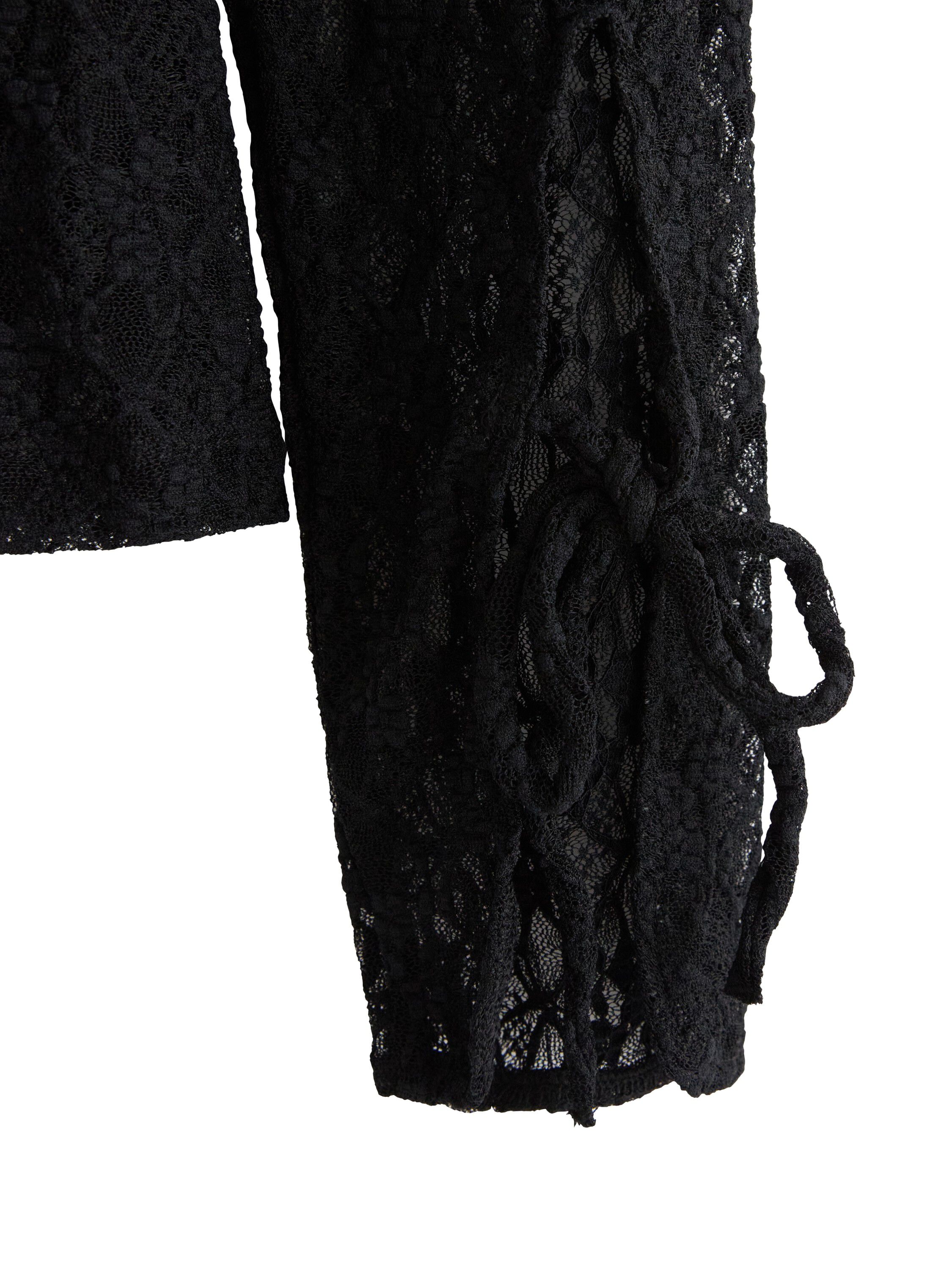 Long-sleeved lace top with tie band