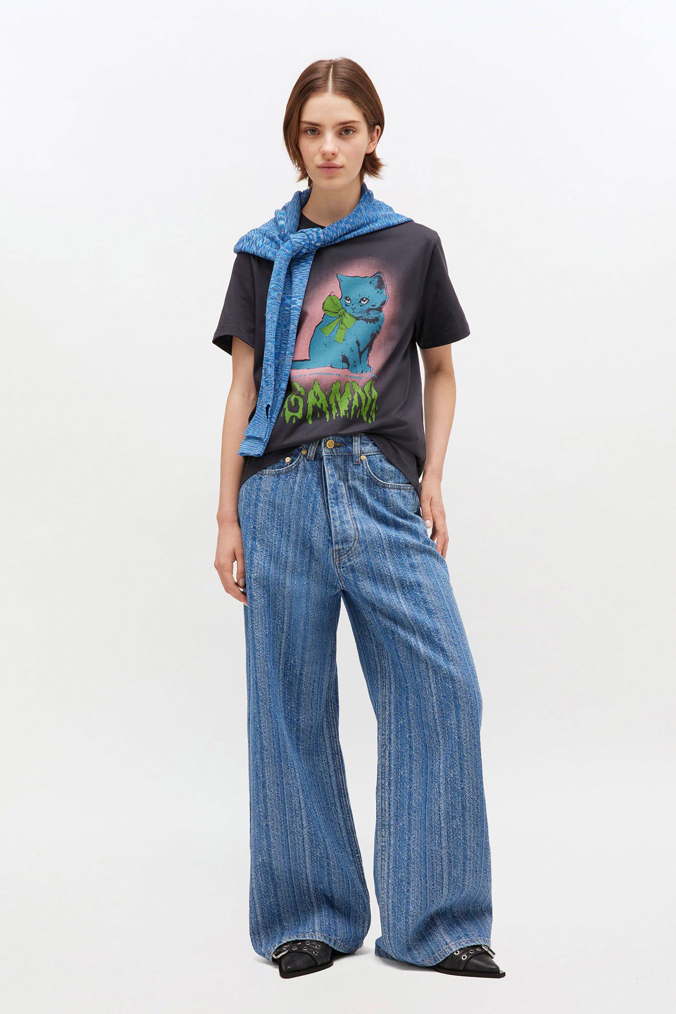 Basic Cotton Jersey Neon Kitty T-sh