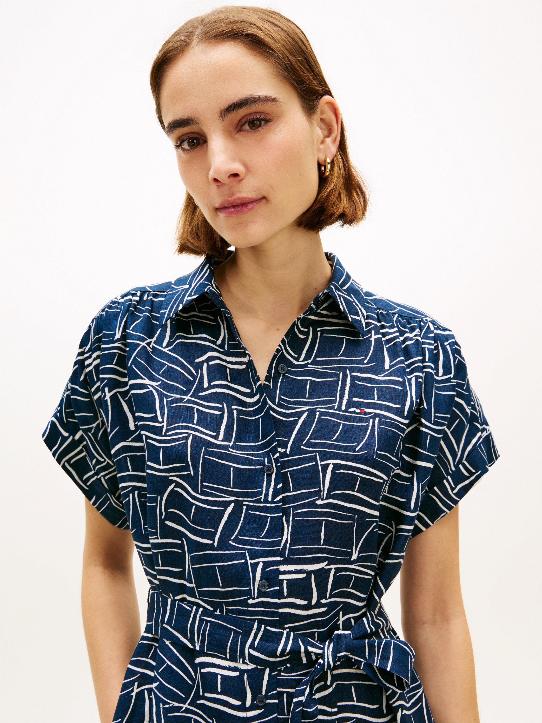 Belted Relaxed Pure Linen Shirt Dress