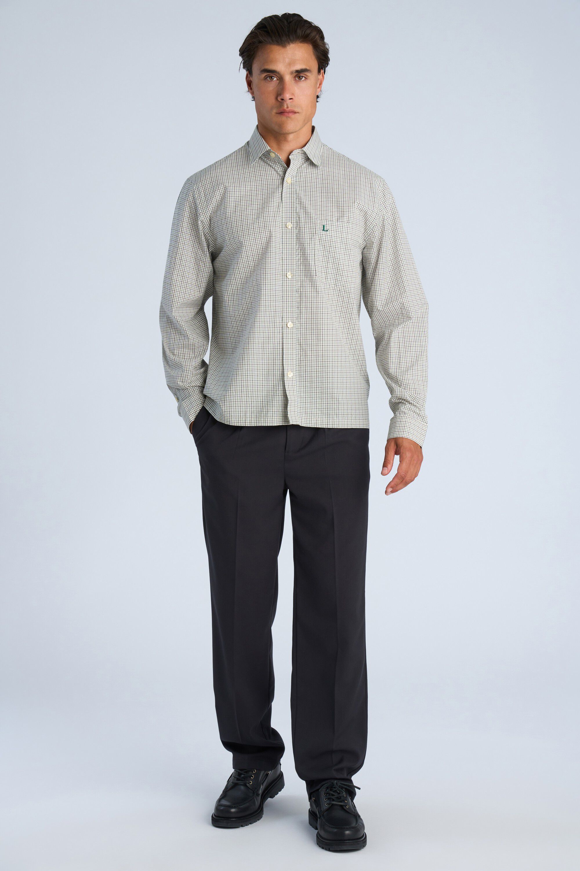 Plain check cropped shirt L/S