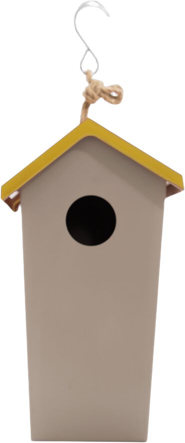 Fuglehus bambusfiber i taupe m. gul okker tag