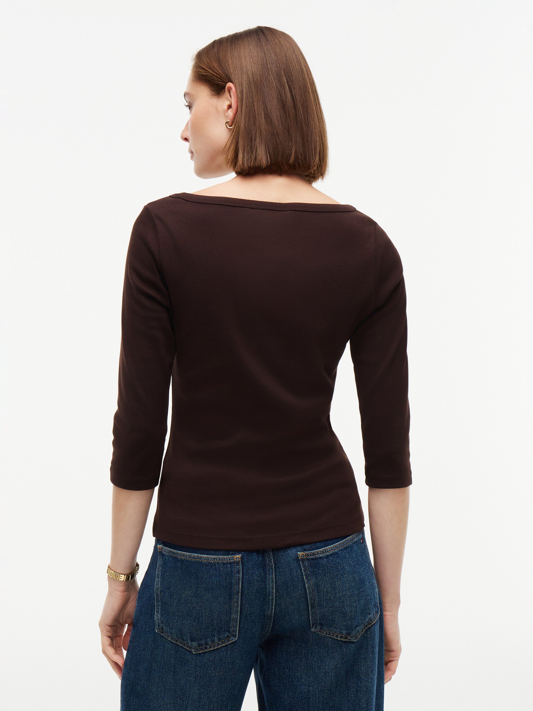 Slim Boat Neck Three-Quarter Sleeve T-Shirt