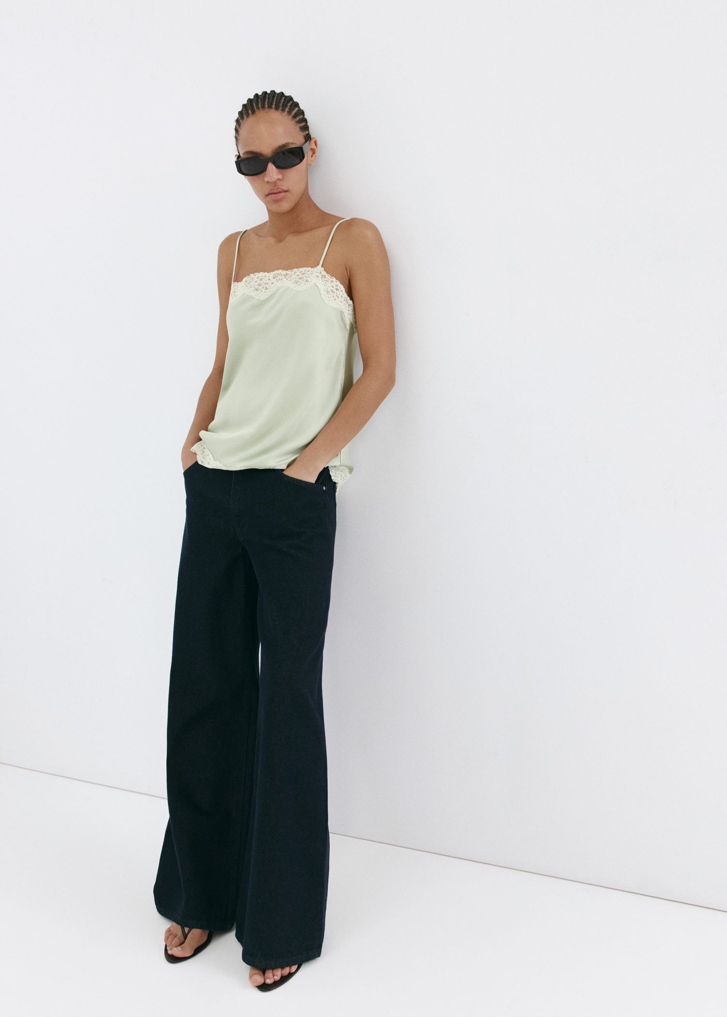 Lace detail satin top